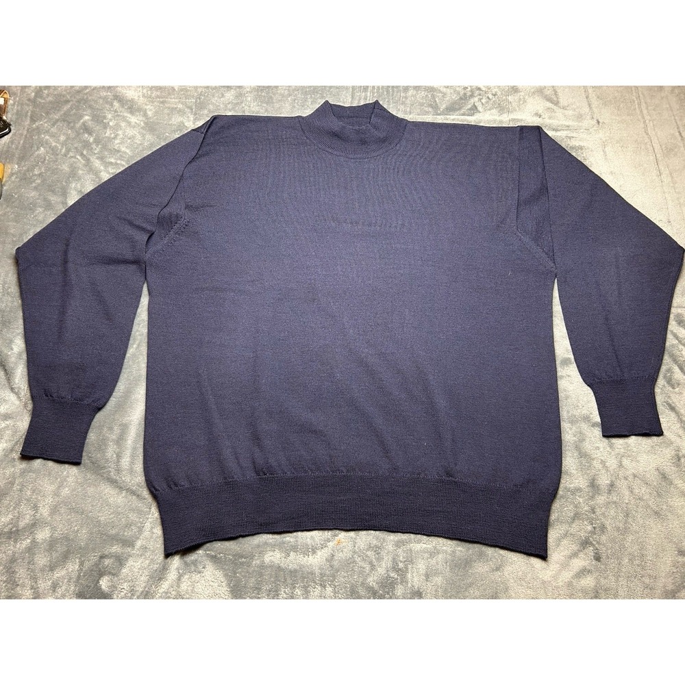 Neiman Marcus Sweater Mens XL Blue100% Merino Wool Mock Neck Scotland
